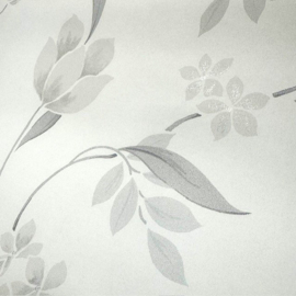 Glitter bloemen behang zilver wit grijs trendy