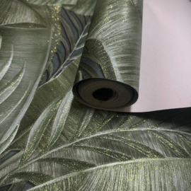 Jungle behang glitter grote bladeren groen