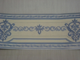 Behangrand blauw wit breed voelbaar print