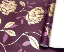 Bloemen paars goud behang Lotus bloemen