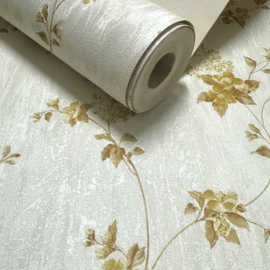 bloemen behang goud wit 37251-2 satijn