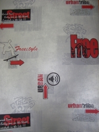 stoer jongens behang grijs rood urban streetlife grafiti 114