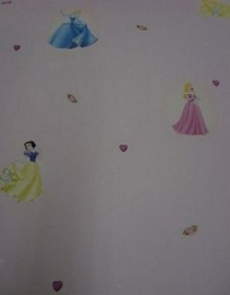 disney behang  prinses bloemen hartjes roze