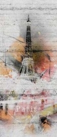 2-1315 Komar Fotobehang Paris eifeltoren grijs oranje behang