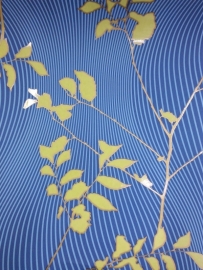 779820 blauw lime goud modern bloemen vlies behang