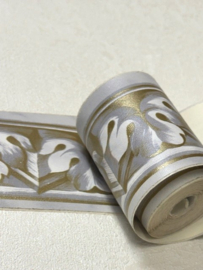 Zelfklevende behangrand grijs goud klassiek 5,5 cm x 5 meter