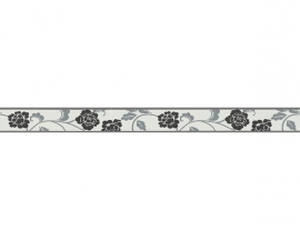 behangrand smal zwart grijs bloemen