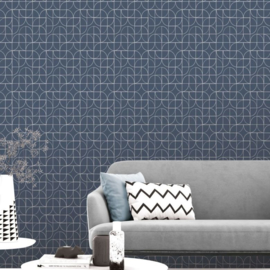 Blauw zilver retro behang 310108