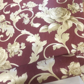 Cafe kroegen behang Rood goud glim bloemen 70cm breed exclusief