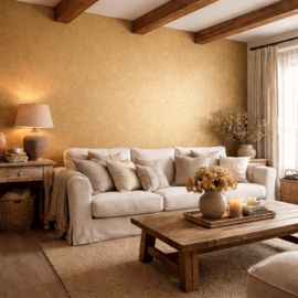 Premium Goud Linnenstructuur Behang – Vliesbehang Landelijke Stijl – Luxe & Tijdloze Wandafwerking