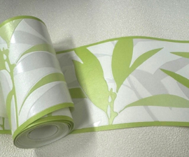 Retro behangrand groen metalic wit