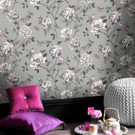 rasch amour bloemen vogel glitter behang 204346