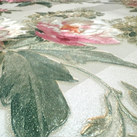 glitter behang bloemen boeketten rozen strepen