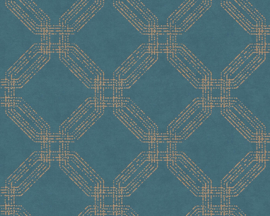 Blauw retro behang  3d pop style 37477-3