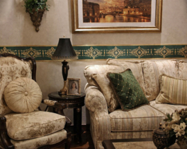 Behangrand Klassiek Ornament – Groen & Goud – Brede Rand 5 Meter x 17 cm – Luxe Barok Design