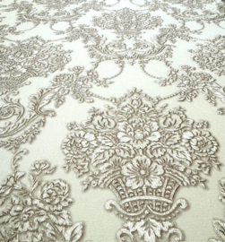 Ornamenten behang beige wit 3D effect barok glim