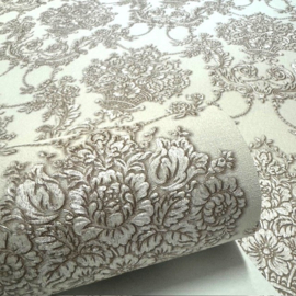 Ornamenten behang beige wit 3D effect barok glim