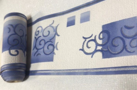 blauw behangrand klassiek geborduurd