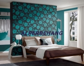 zwart blauw bloemen vlies 3d behang 116