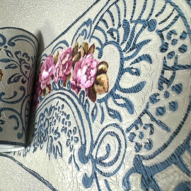 roosjes behangrand bloemen 34074-3 delfs blauw
