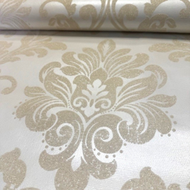 Glitter behang barok creme wit metallic 6762-30