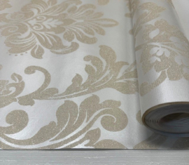 Glitter behang barok creme wit metallic 6762-30