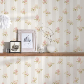 Bloemen Behang Crème Roze met Glitter AS Romantica 30447-1