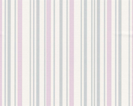 Roze Gestreept Vliesbehang – Pastel Roze, Lila & Wit 95220-1