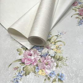Engelse bloemen behang klaprozen satijn 37225-5