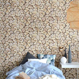 Rasch 130359 Wood Vliesbehang – Openhaardhout Houtlook – Bruin Naturel