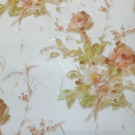 Klassieke bloemen behang roosjes oranje wit groen glim