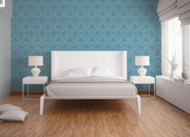 Little Green Tulip poeder Blauw vliesbehang Barok Damask 360954