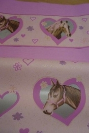 paarden behangrand in hartjes met glitter meisjes band