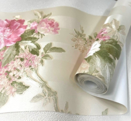 Engelse bloemen behangrand rozen glitter