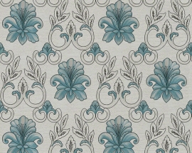 hermitage 9 9434-61 blauw grijs barok behang
