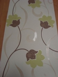 creme lime bruin glinster modern bloemen vinyl behang 44