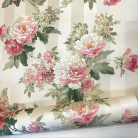 glitter behang bloemen boeketten rozen strepen