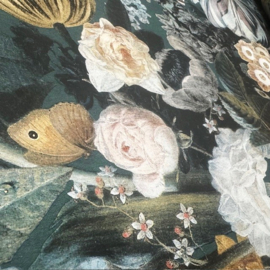 Botanisch Bloemen Behang Okergeel met Donkergroene Achtergrond – Landelijk Vliesbehang – Platinum PL0311013