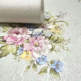 Engelse bloemen behang klaprozen satijn 37225-5