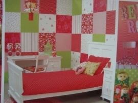 meisjes rood groen patchworkbehang xxx61