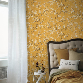 Geel bloemen behang 456721