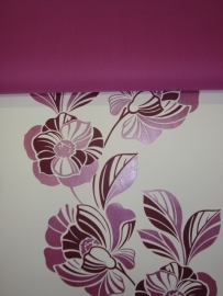 behang bloemen vlies wit roze paars 0596