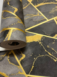Marmeren Pracht: Goud en Antraciet Behang voor een Chique en Moderne Look 920505