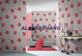 rood zwart glinster bloemen vinyl behang 145