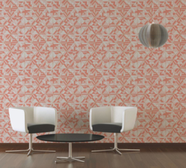 Oranje rose  retro behang  3d pop style 37481-1