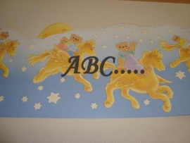 Behangrand blauw met gele paarden