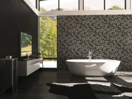 bloemen vlies behang zwart beige 37685-4