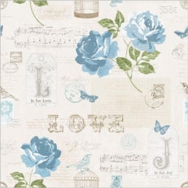 Muriva Sonnet Teal Floral 133503 bloemen behang vogels