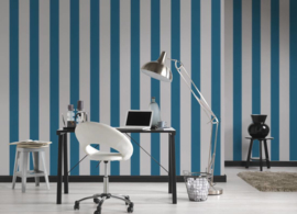 Blauw strepen behang 30459-1