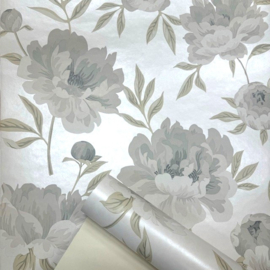 beige bloemen behang taupe wit grijs 25091